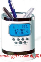 電子七彩溫度計鬧鐘七彩筆筒鐘