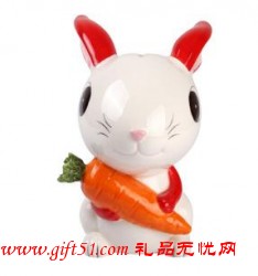 紅色玉兔陶瓷存錢罐