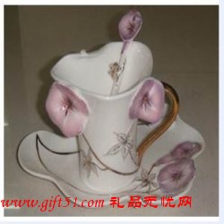 白領精英牽牛花骨瓷咖啡杯定做