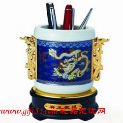 景泰藍祥龍聚福陶瓷筆筒定制