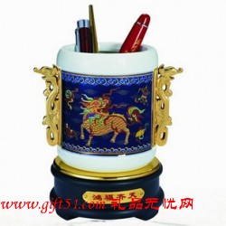 景泰藍洪福齊天陶瓷筆筒定制