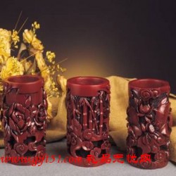 紅漆雕筆筒,荷花筆筒,花開富貴筆筒,節節高筆筒定制