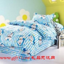 多啦A夢純棉三件套定制 多啦A夢被套定做