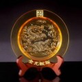 琉璃金龍盤工藝品定制,金龍獻(xiàn)瑞琉璃龍盤定做