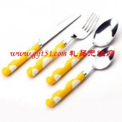 黃色圓點不銹鋼兒童餐具定制