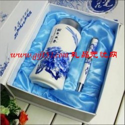 青花瓷杯子陶瓷筆商務套裝定制