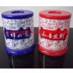 青花恭喜發財紙巾筒定制,吉祥廣告紙巾筒工廠