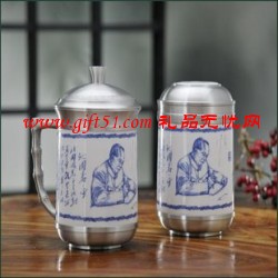 偉人風采茶具 青花純錫茶具兩件套