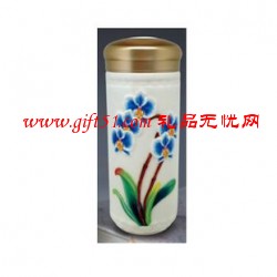 乾唐軒藍蝴蝶蘭花隨身杯(牙白彩繪)
