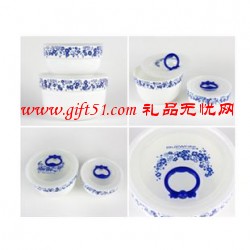 青花圓形密封保鮮盒兩件套