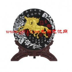 馬年前程似錦炭雕圓盤擺件