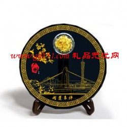 廣州羊城景色水晶圓盤擺件