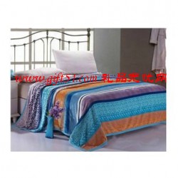 三利藍點條紋法萊絨毛毯