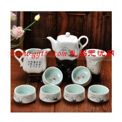 雪花釉方壺養魚杯茶具